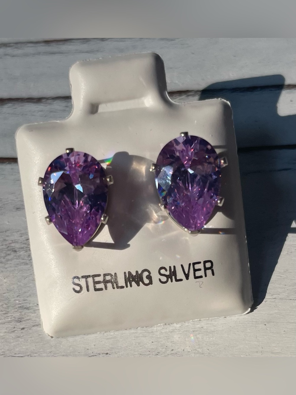 Sterling Silver Pear-Shaped CZ Lavender Stud Earrings - 10x7mm